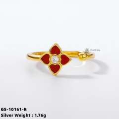 Four-Leaf Clover Shell Silver Gemstone Ring