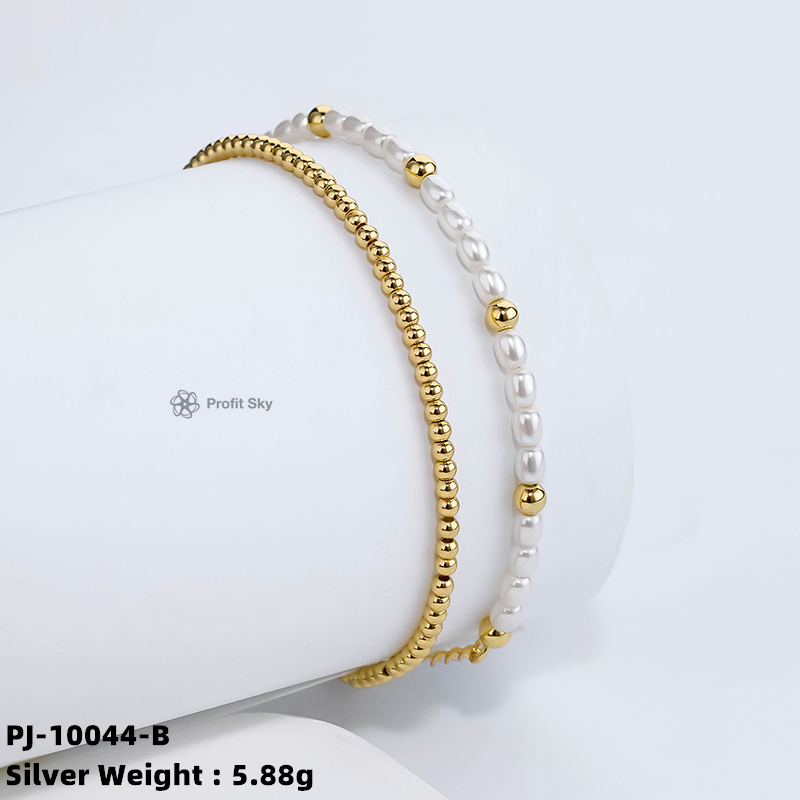 Pearl Elegance in Sterling Silver Link Bracelet