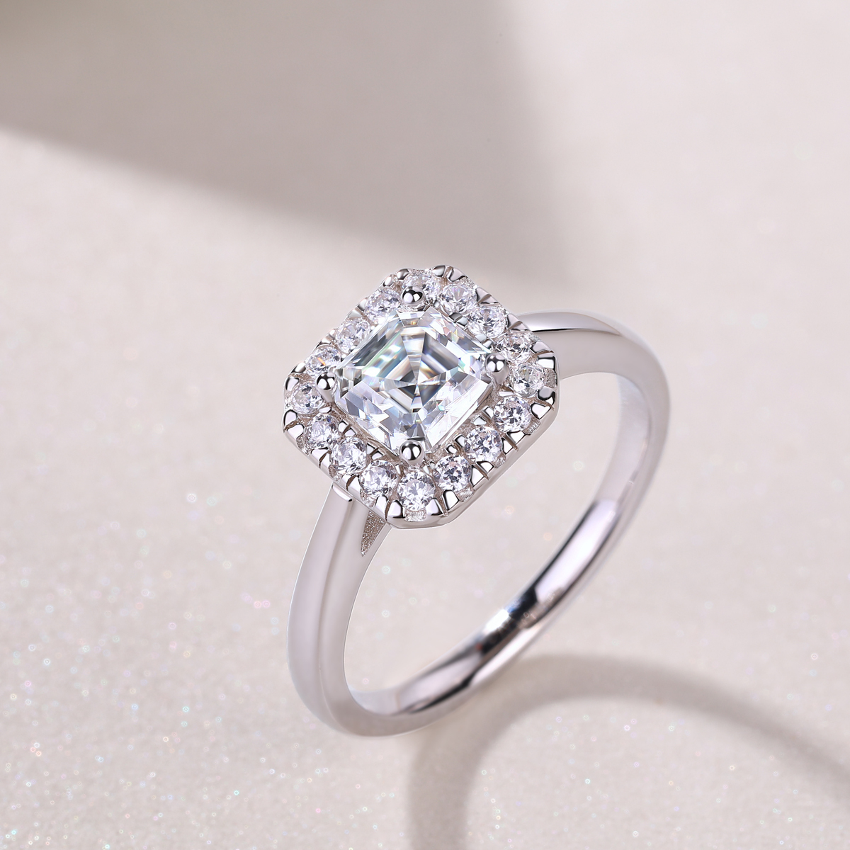 Art Deco Style Moissanite Sterling Silver Ring