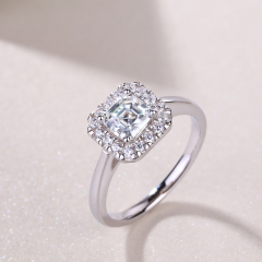 Art Deco Style Moissanite Sterling Silver Ring
