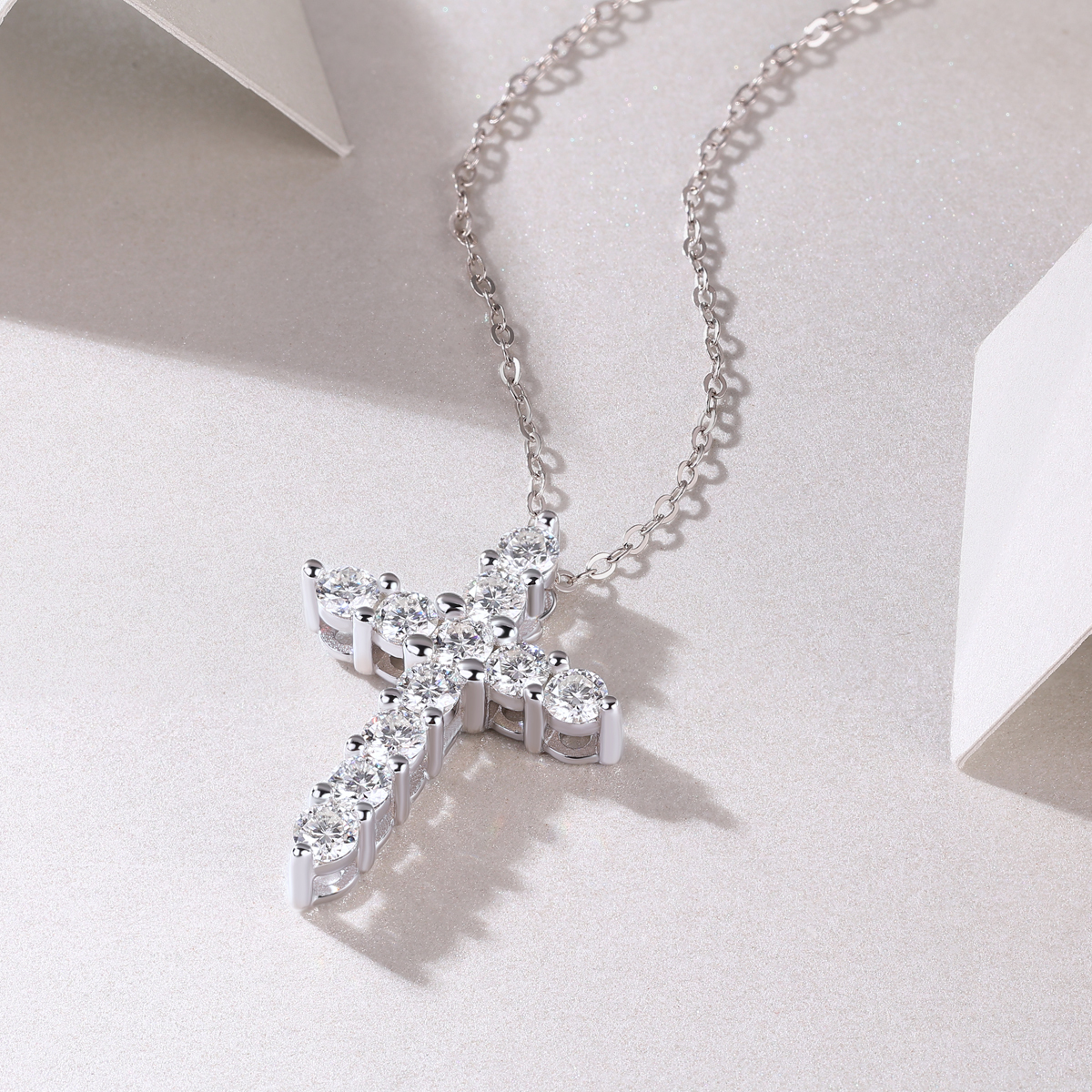 Dainty Moissanite Cross Pendant Necklace