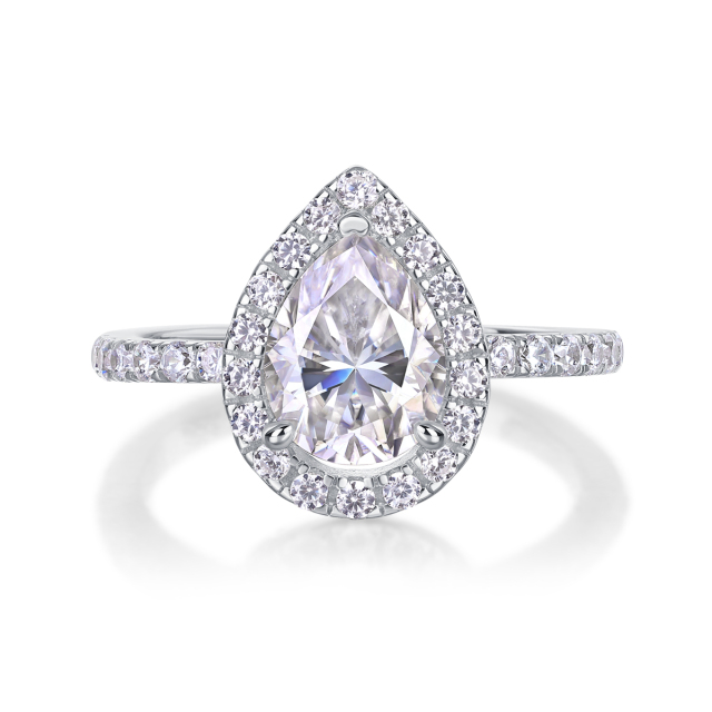 Oval Moissanite Sterling Silver Promise Ring