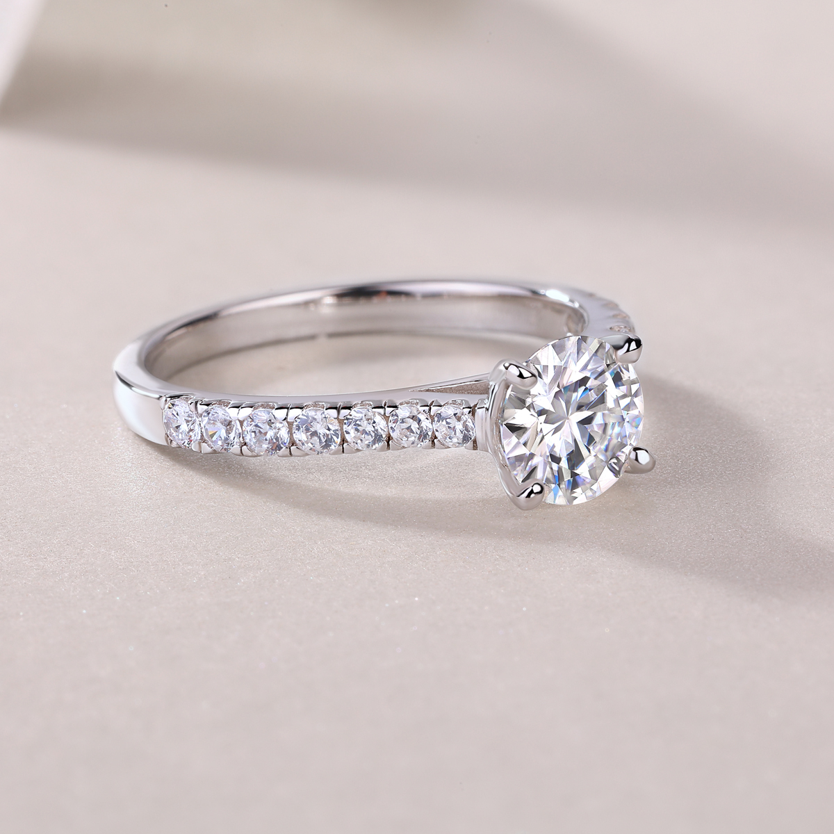 Cushion-Cut Sterling Silver Moissanite Ring