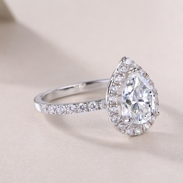 Oval Moissanite Sterling Silver Promise Ring