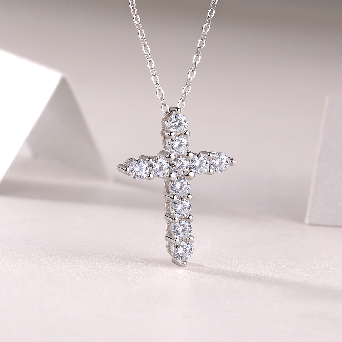 Dainty Moissanite Cross Pendant Necklace