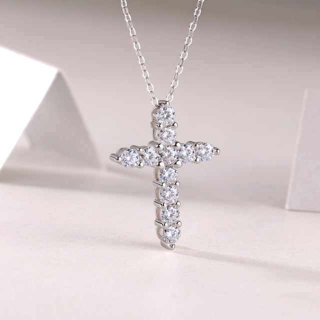 Dainty Moissanite Cross Pendant Necklace