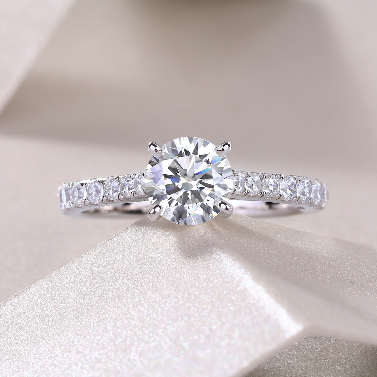 Cushion-Cut Sterling Silver Moissanite Ring