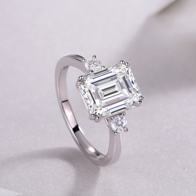 3-Stone Sterling Silver Moissanite Anniversary Ring