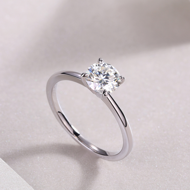 Sterling Silver Moissanite Solitaire Engagement Ring