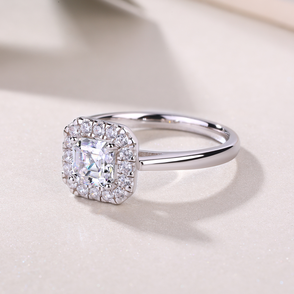 Art Deco Style Moissanite Sterling Silver Ring