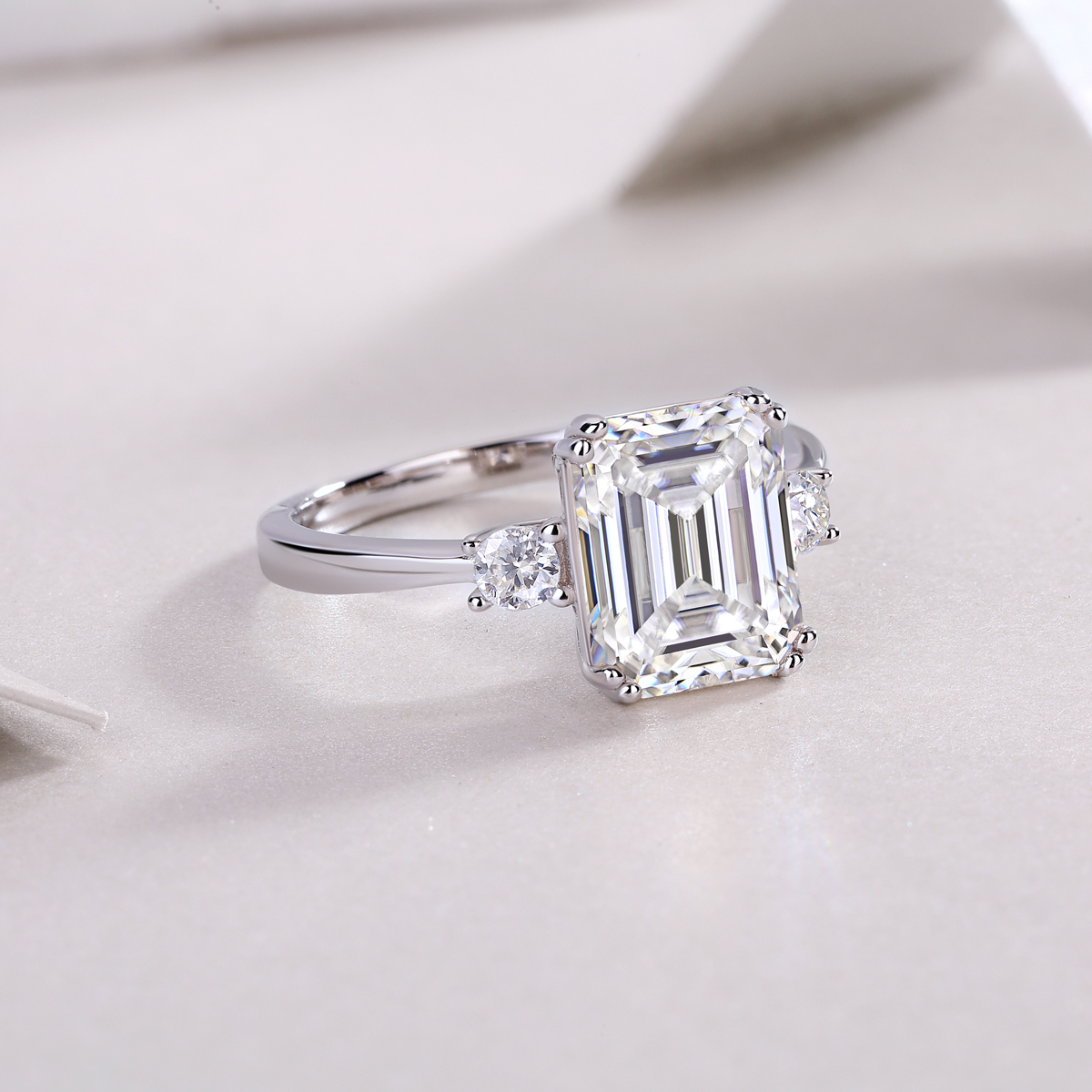 3-Stone Sterling Silver Moissanite Anniversary Ring