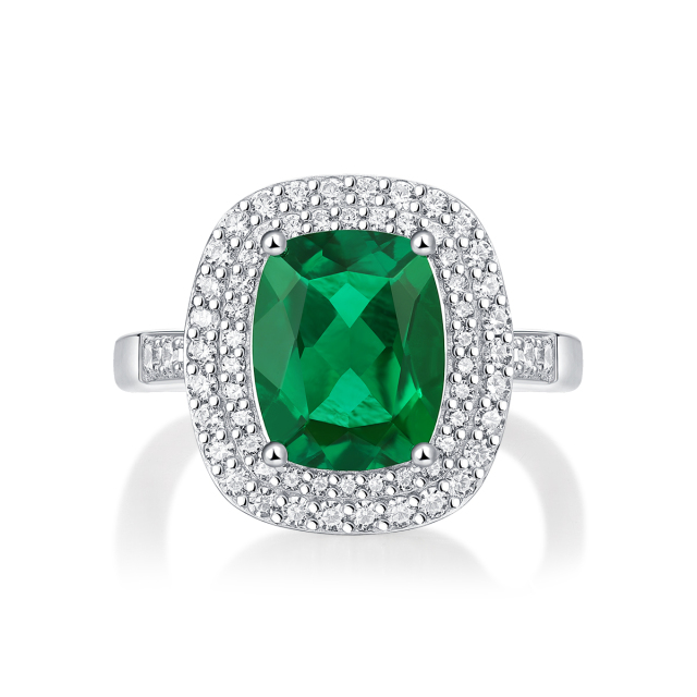 Emerald-Cut Aquamarine Silver Ring
