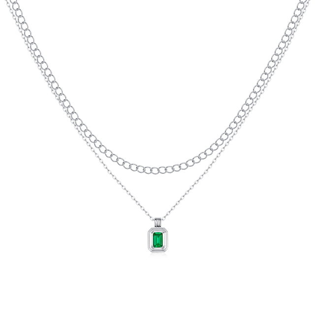 Emerald-Cut Aquamarine Silver Pendant