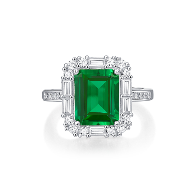 Emerald-Cut Aquamarine Silver Ring