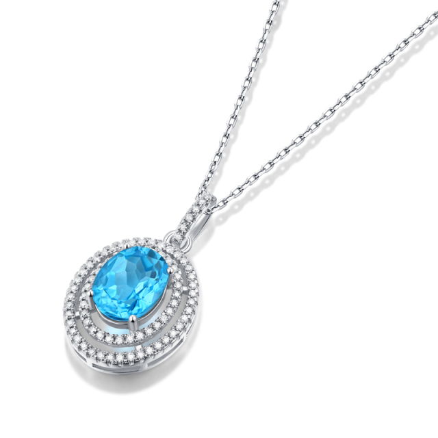 Blue Topaz Sterling Silver Station Necklace