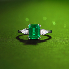 Emerald-Cut Aquamarine Solitaire Silver Ring