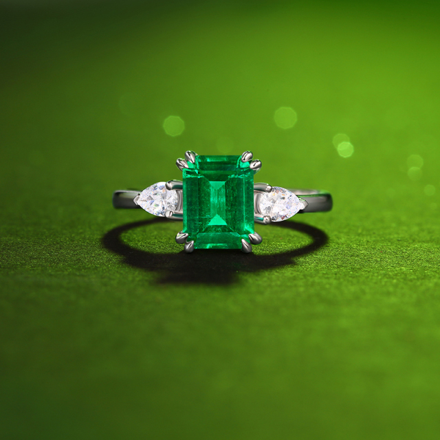 Emerald-Cut Aquamarine Solitaire Silver Ring