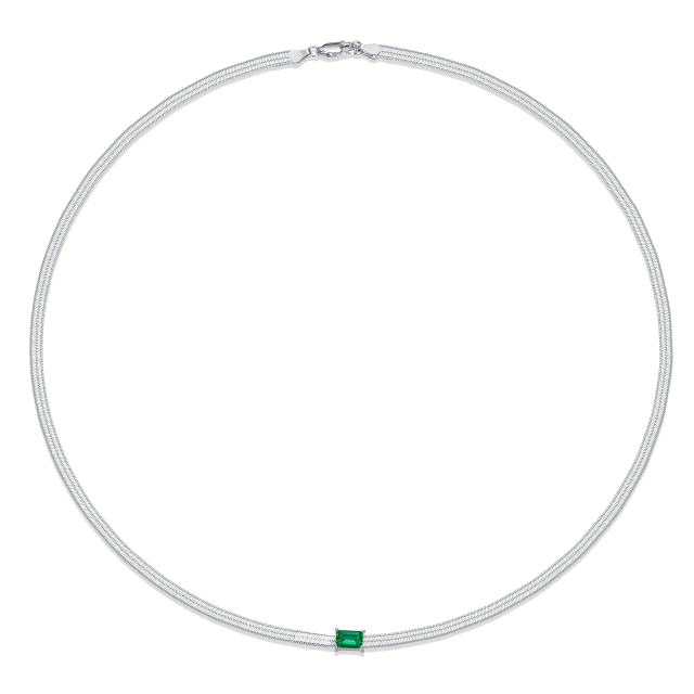 Emerald-Cut Aquamarine Silver Necklaces