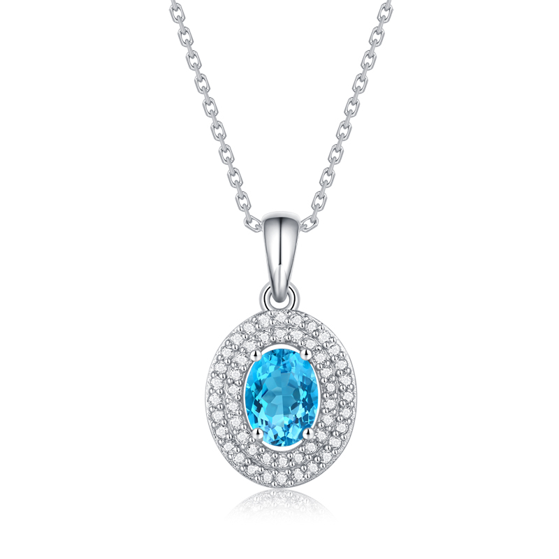 Blue Topaz Sterling Silver Station Necklace