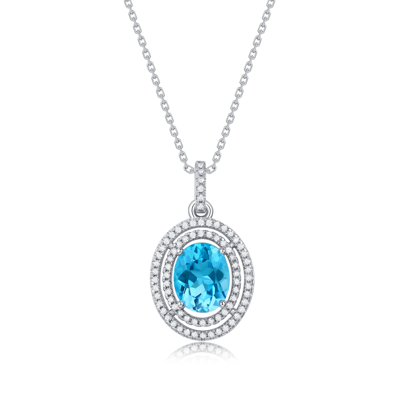 Blue Topaz Sterling Silver Station Necklace