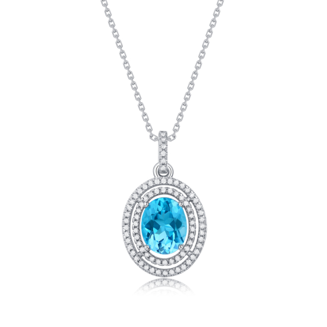 Blue Topaz Sterling Silver Station Necklace