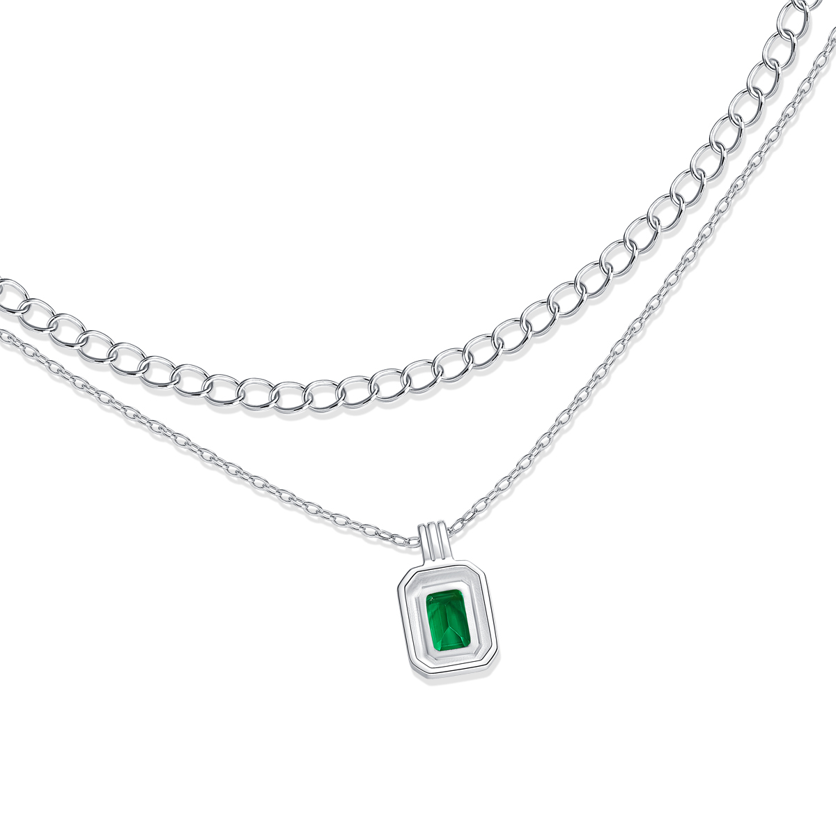 Emerald-Cut Aquamarine Silver Pendant