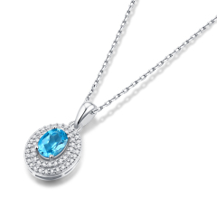Blue Topaz Sterling Silver Station Necklace