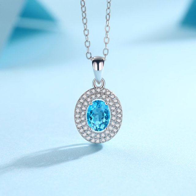 Blue Topaz Sterling Silver Station Necklace