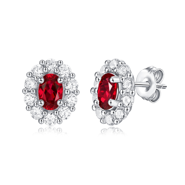 Sterling Silver Ruby Gemstone Stud Earrings