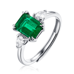 Emerald-Cut Aquamarine Solitaire Silver Ring