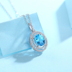 Blue Topaz Sterling Silver Station Necklace