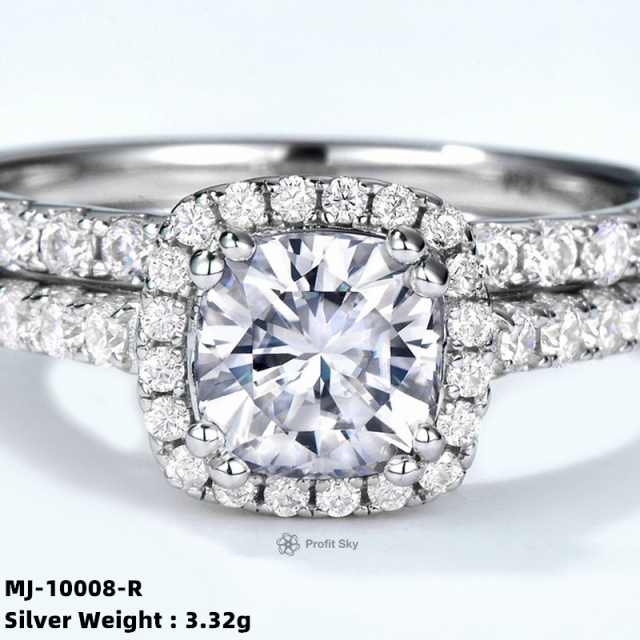 Cushion-Cut Sterling Silver Moissanite Ring