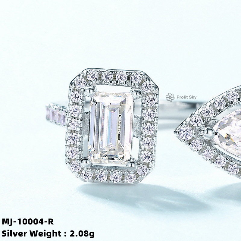 Halo Design Sterling Silver Moissanite Engagement Ring