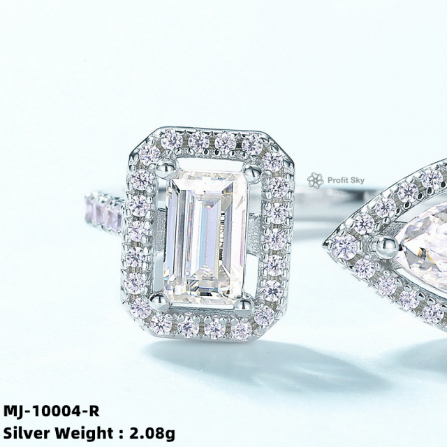 Halo Design Sterling Silver Moissanite Engagement Ring