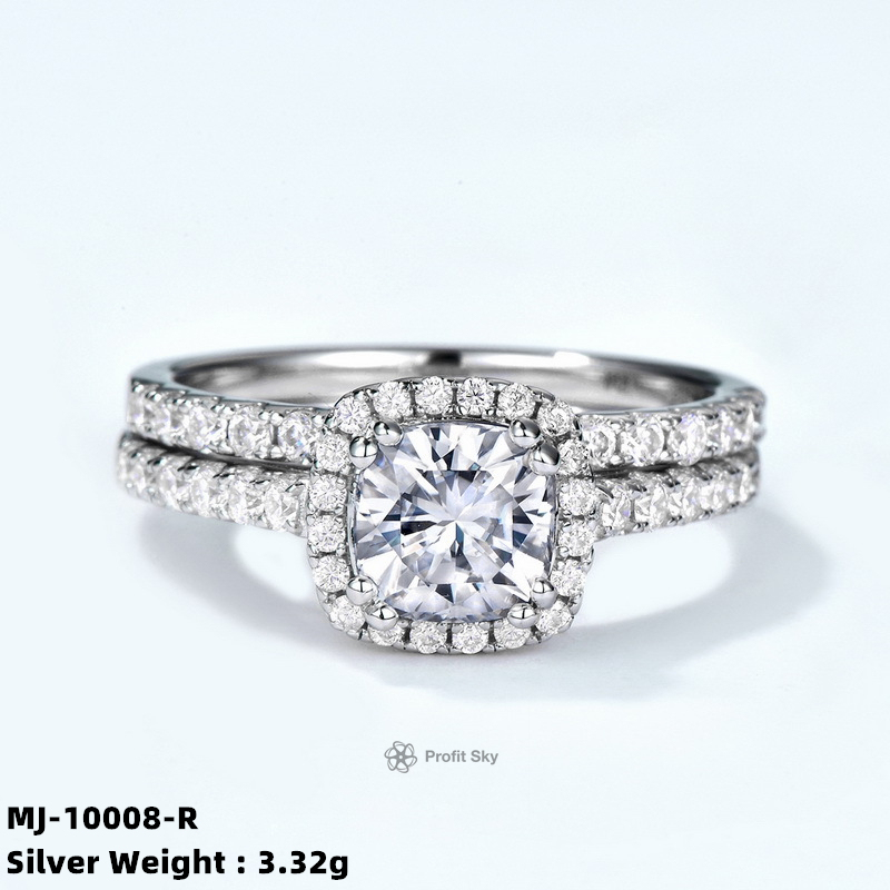 Cushion-Cut Sterling Silver Moissanite Ring