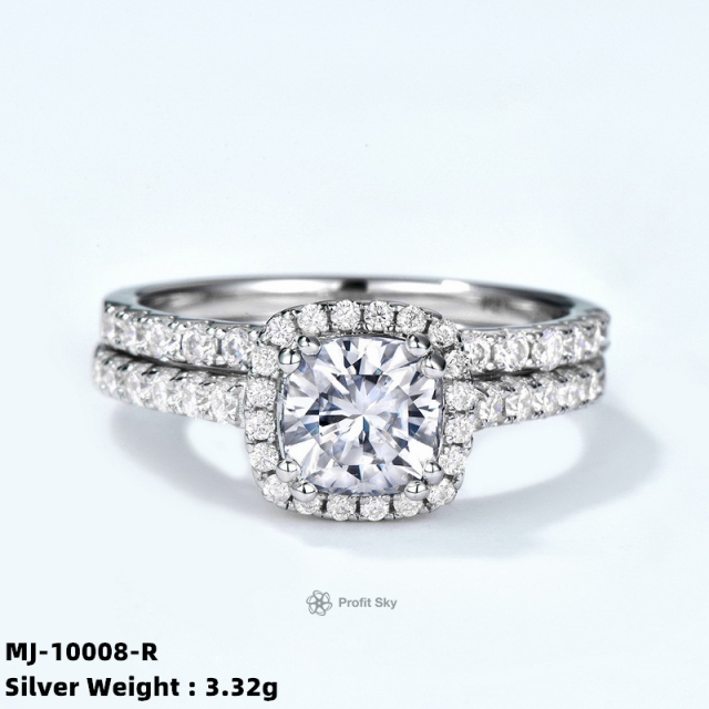 Cushion-Cut Sterling Silver Moissanite Ring