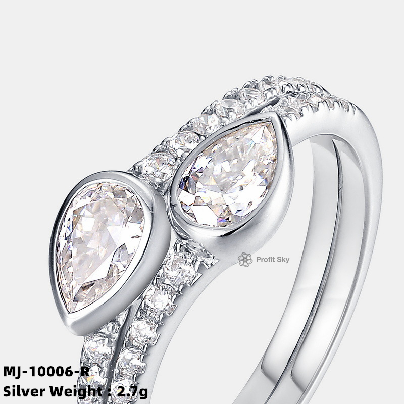Sterling Silver Moissanite Wedding Ring Set