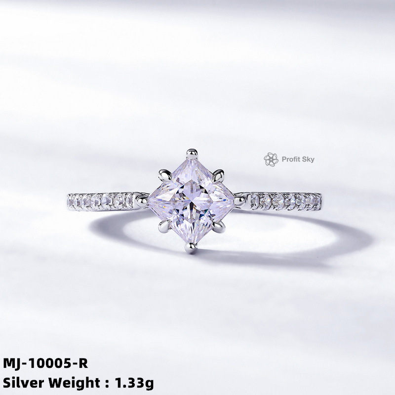 Halo Design Sterling Silver Moissanite Engagement Ring