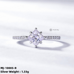 Halo Design Sterling Silver Moissanite Engagement Ring
