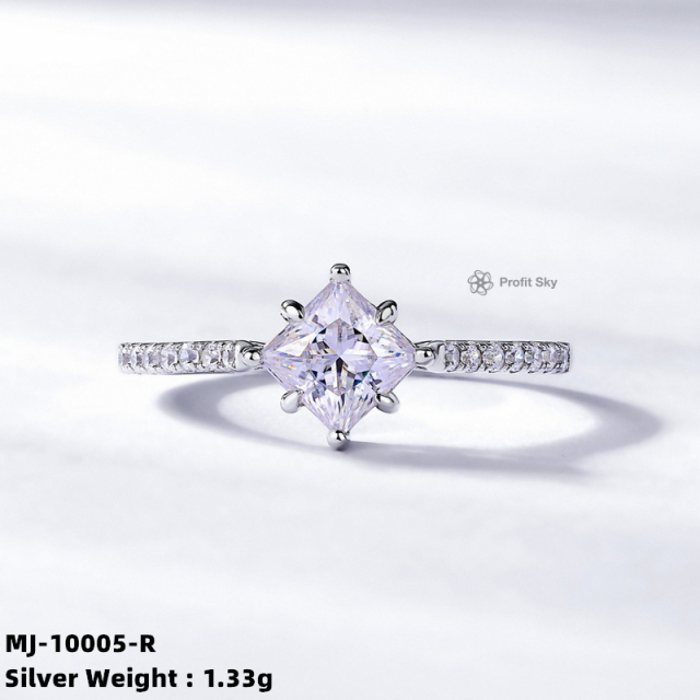 Halo Design Sterling Silver Moissanite Engagement Ring