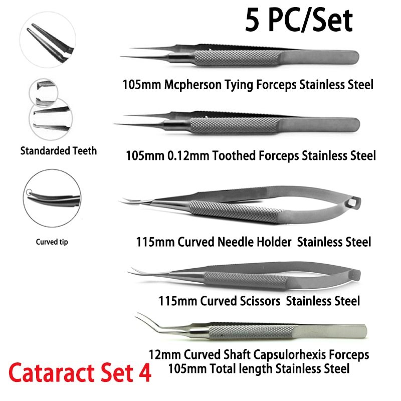 Oftalmologia Instrumentos Cataract Set Phaco Set Tweezers Needle Holders 4pcs/set Ophthalmic Microsurgical Instruments