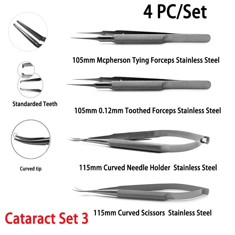 Oftalmologia Instrumentos Cataract Set Phaco Set Tweezers Needle Holders 4pcs/set Ophthalmic Microsurgical Instruments
