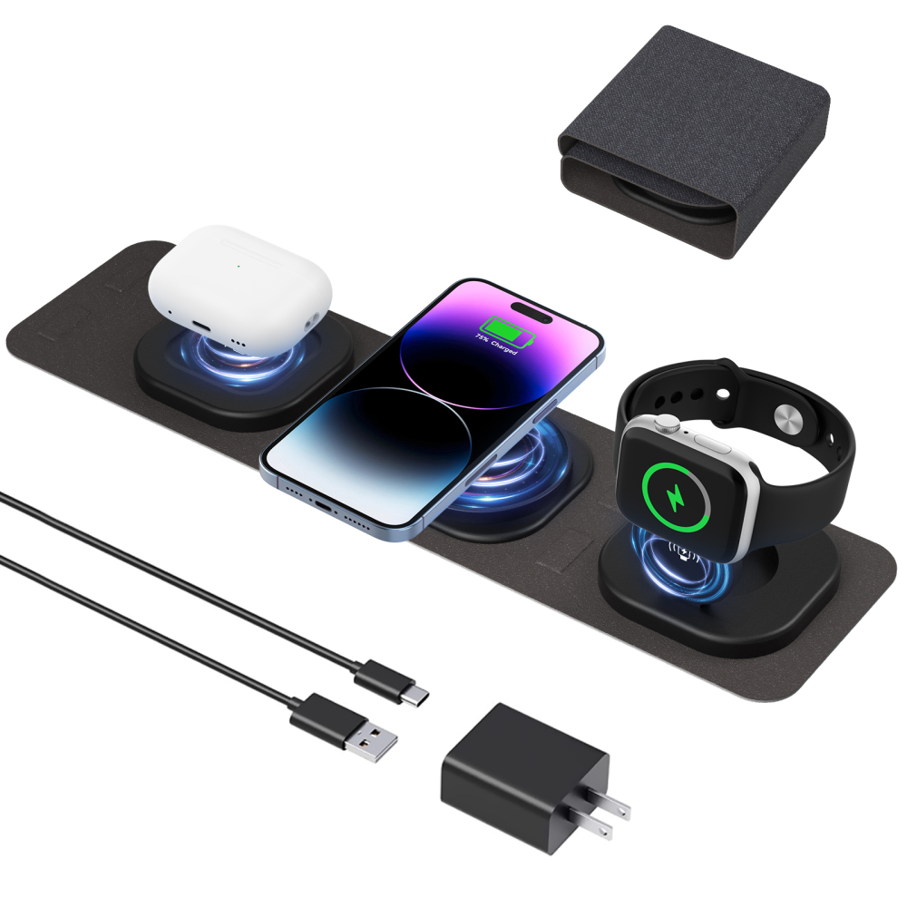 Hasbagan Travel 3 in 1 Wireless Charging Station for iPhone Multiple Devices Apple Watch/iWatch/Airpods/iPhone 14 13 12 Pro Max