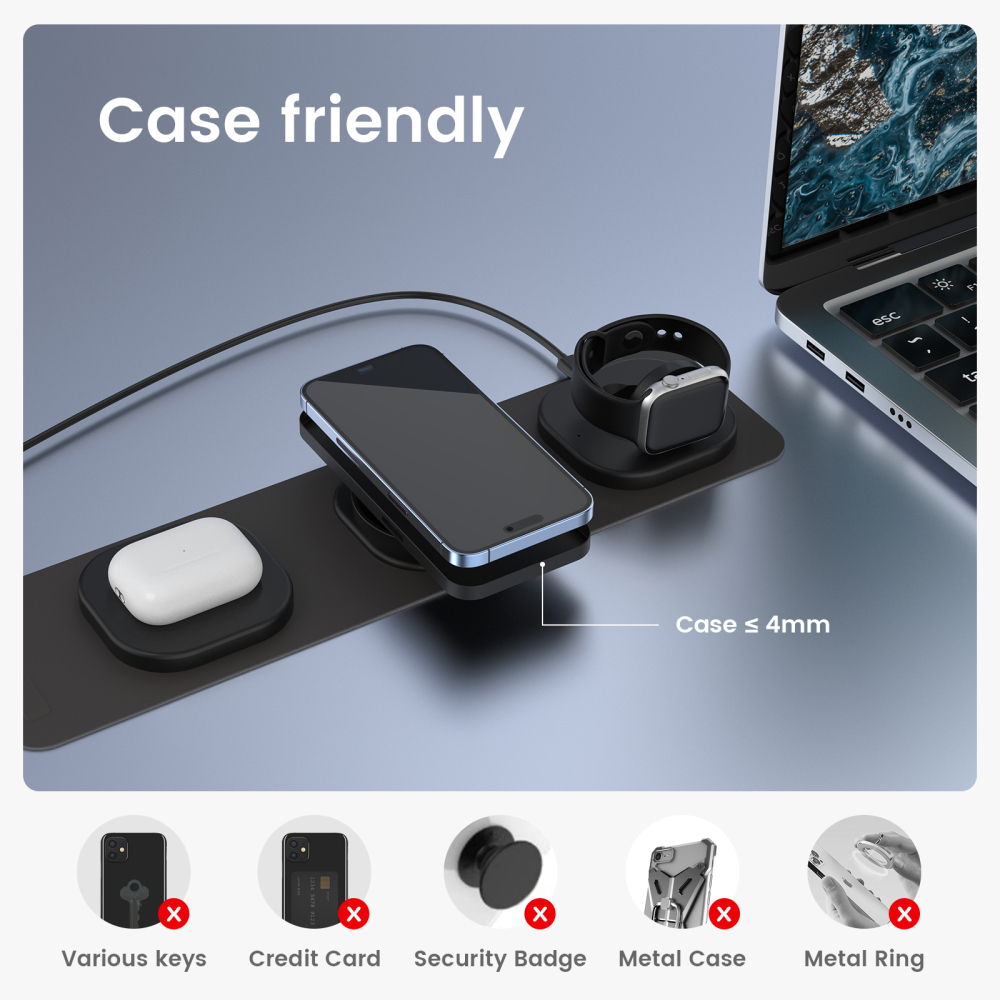 Hasbagan Travel 3 in 1 Wireless Charging Station for iPhone Multiple Devices Apple Watch/iWatch/Airpods/iPhone 14 13 12 Pro Max
