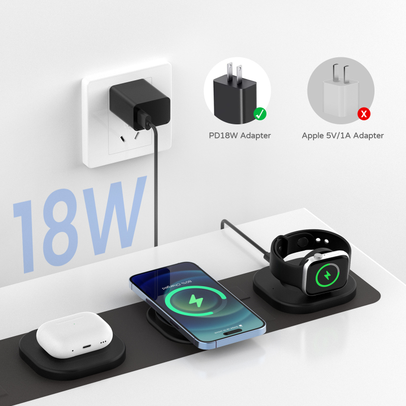 Hasbagan Travel 3 in 1 Wireless Charging Station for iPhone Multiple Devices Apple Watch/iWatch/Airpods/iPhone 14 13 12 Pro Max