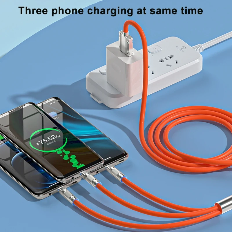 Cable 3 in 1 Fast Charging 66w Max Nylon Braided Micro Type-c Ios Usb Charging 1m Usb Charger Cable