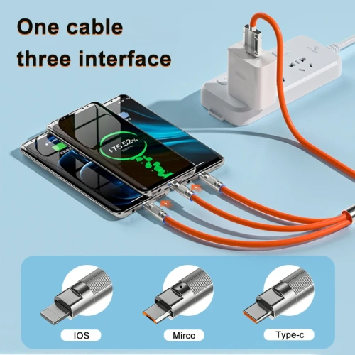 Cable 3 in 1 Fast Charging 66w Max Nylon Braided Micro Type-c Ios Usb Charging 1m Usb Charger Cable