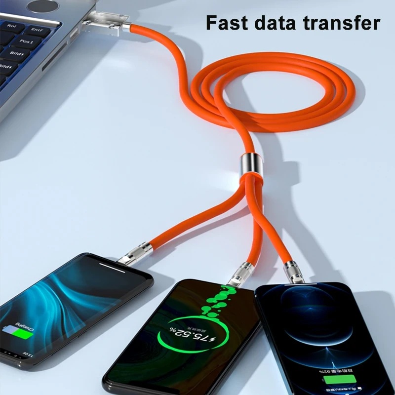 Cable 3 in 1 Fast Charging 66w Max Nylon Braided Micro Type-c Ios Usb Charging 1m Usb Charger Cable