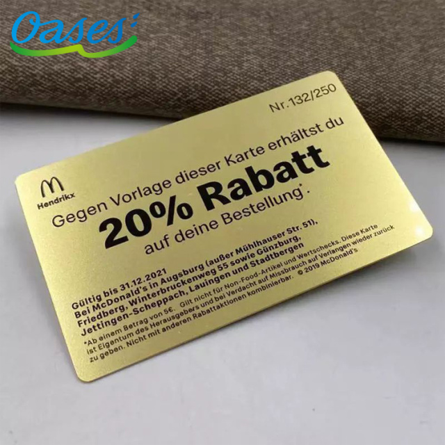 304 Stainless Steel Golden Color Metal Business Card