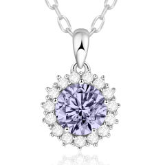 925 Sterling Silver Round Pendant Birthstone Necklace for Women